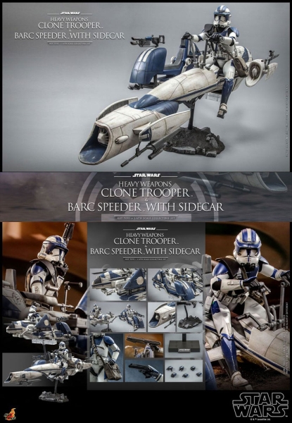 |HOT TOYS - Star Wars -The Clone Wars - 1/6 - Heavy Weapons Clone Trooper & BARC Speeder with Sidecar