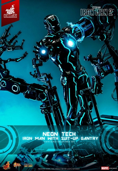 |HOT TOYS - Iron Man 2 - 1/6 - Neon Tech Iron Man mit Suit-Up Gantry