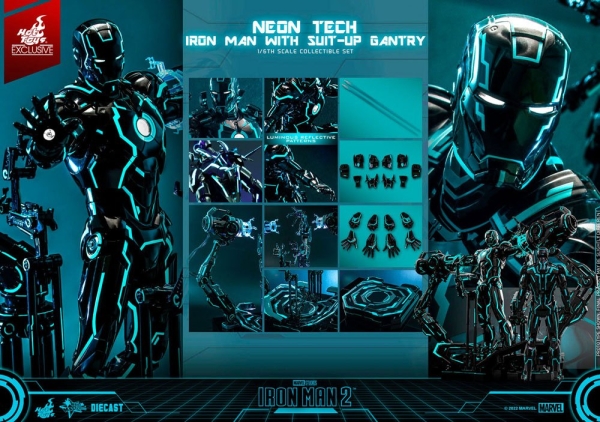 |HOT TOYS - Iron Man 2 - 1/6 - Neon Tech Iron Man mit Suit-Up Gantry